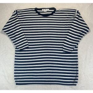 VTG 80s OHI Crew Neck Sweater Women's Oversized M Black White Stripe Boxy